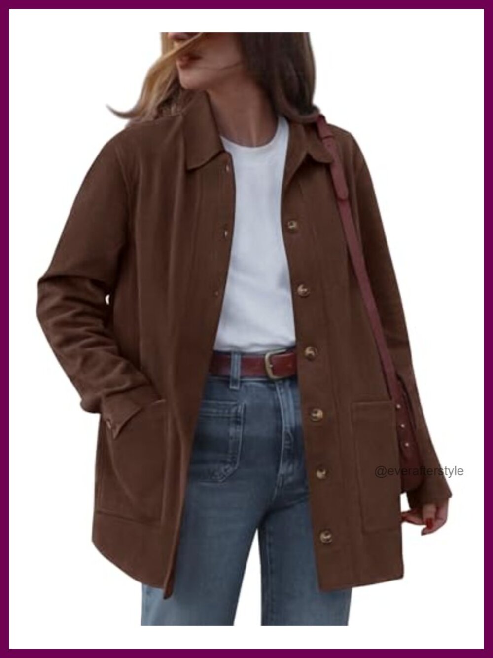 Faux Suede Jacket Button Down Lapel Collar Front Pockets Fall